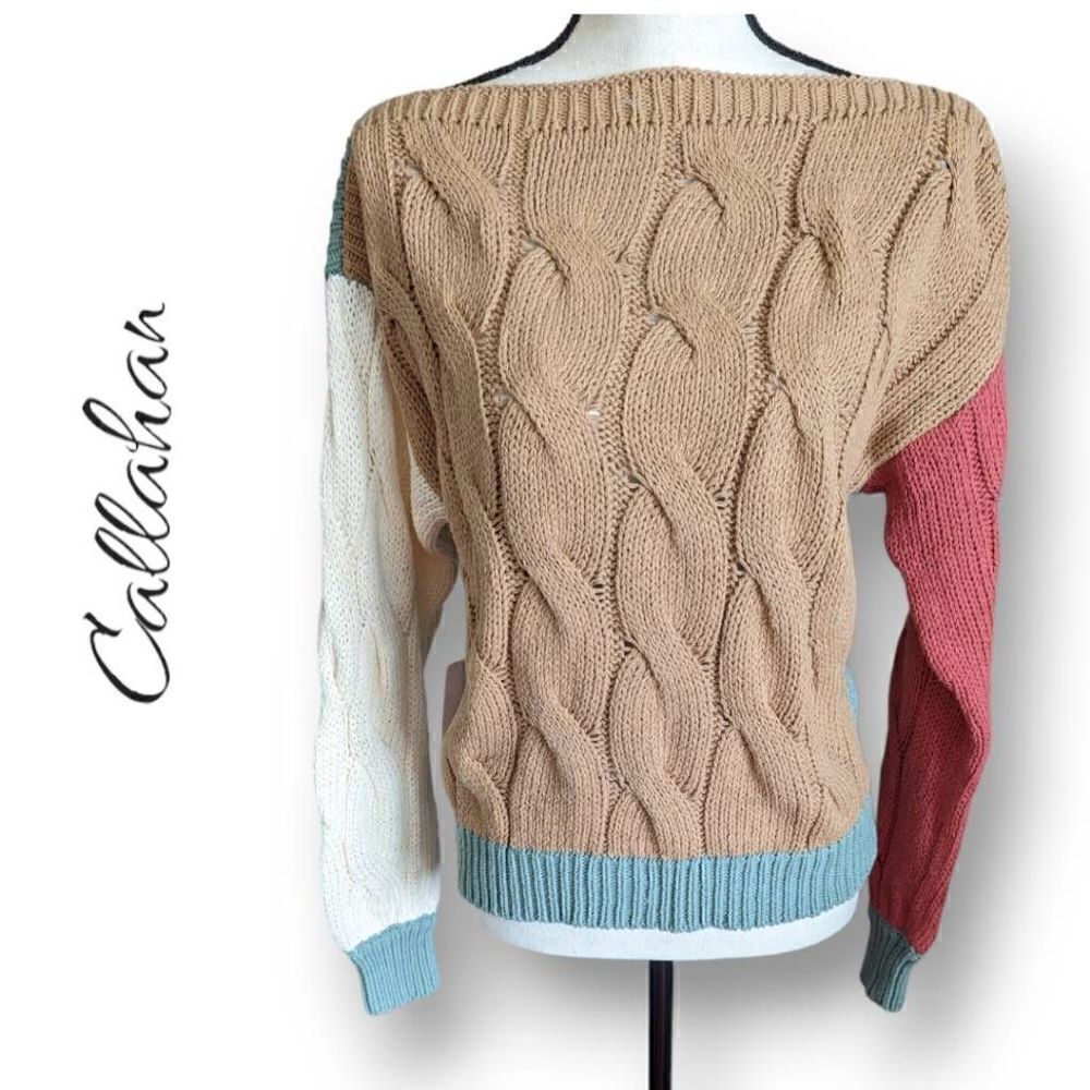 NWT Callahan Knitwear Colorblock Boatneck Knit Sweater Size Small
